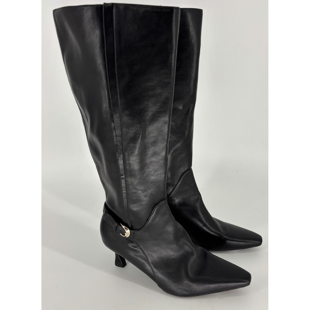 Naturalizer Eartha Tall Boot Black Women Size 9.5 Pointed Toe Kitten Heel Sleek